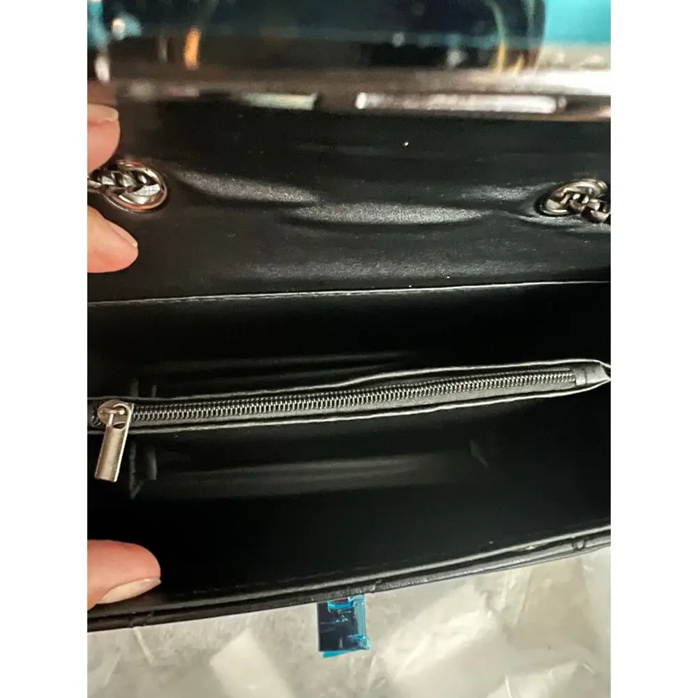 New Black Quilted Faux Leather Chain Crossbody Purse Geometric Lock Shoulder